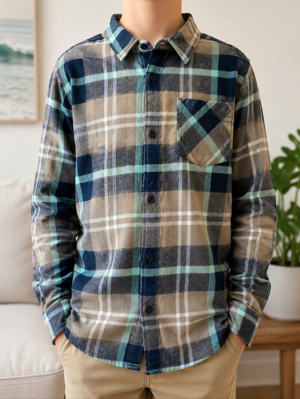 Hurley Boys XL Plaid Flannel Button Down Shirt
